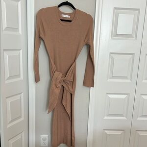 Chic Long Sleeve Tan Dress